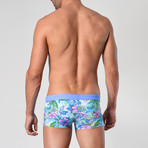 Hibiscus Patterned Swimming Boxers // Blue (L)