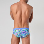 Hibiscus Patterned Swimming Briefs // Blue (M)