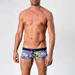 Hibiscus Patterned Swimming Trunks // Purple + Green (M)