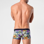 Hibiscus Patterned Swimming Boxers // Purple + Green (XL)