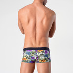 Hibiscus Patterned Swimming Trunks // Purple + Green (M)