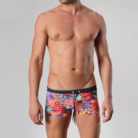 Tropical Patterned Swimming Boxers // Orange + Red (S)