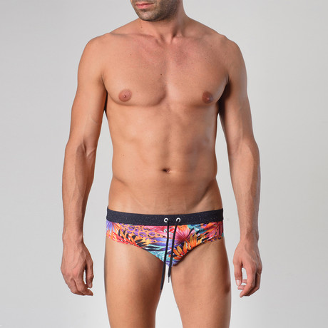 Tropical Patterned Swimming Briefs // Orange + Red (S)