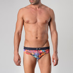 Tropical Patterned Swimming Briefs // Orange + Red (L)