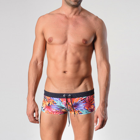 Tropical Patterned Swimming Trunks // Orange + Red (S)