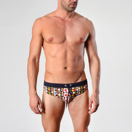 Circle Patterned Swimming Briefs // Black + Tan (S)