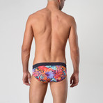 Tropical Patterned Swimming Briefs // Orange + Red (L)