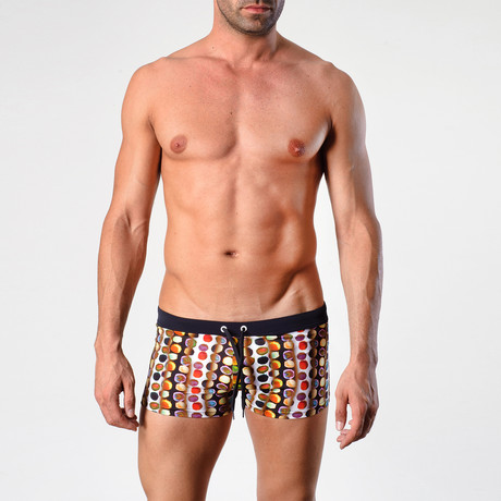 Circle Patterned Swimming Boxers // Black + Tan (S)