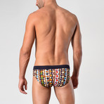 Circle Patterned Swimming Briefs // Black + Tan (XL)