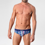 Circle Patterned Swimming Briefs // Blue (M)