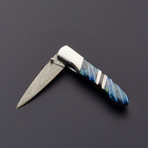 Woolly Mammoth Tooth Collection 4" Damascus Linerlock Knife BLUE