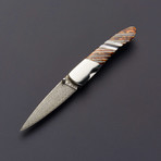 Woolly Mammoth Tooth Liner Lock Knife // Natural (Damascus Steel)