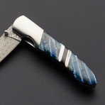 Woolly Mammoth Tooth Collection 4" Damascus Linerlock Knife BLUE