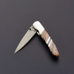 Woolly Mammoth Tooth Liner Lock Knife // Natural (Damascus Steel)