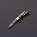 Damascus 3" Lock Back Mammoth Tree Ring Tusk // Brown Tones