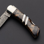 Damascus 3" Lock Back Mammoth Tree Ring Tusk // Brown Tones