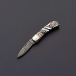 Damascus 3" Lock Back Mammoth Tree Ring Tusk // Cream Tones