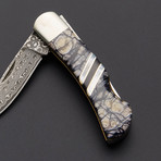 Damascus 3" Lock Back Mammoth Tree Ring Tusk // Cream Tones