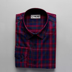 Barry Checkered Slim Fit Button Up Shirt // Navy + Red (M)