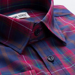 Barry Checkered Slim Fit Button Up Shirt // Navy + Red (L)
