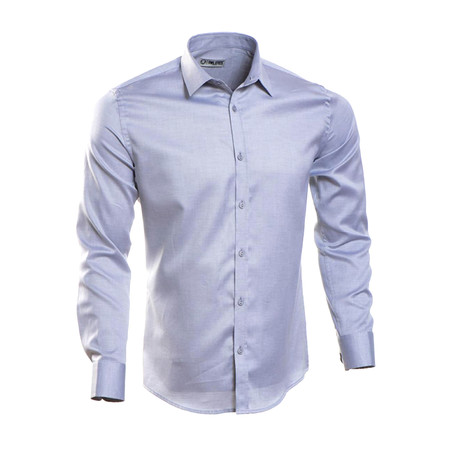 Plain Slim Fit Button-Up // Gray + Blue (XL)