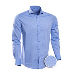 Checkered Patterned Slim Fit Dress Shirt // Blue (M)