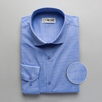 Checkered Patterned Slim Fit Dress Shirt // Blue (S)