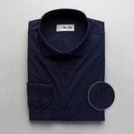 Patterned Slim Fit Dress Shirt // Navy + Red (M)