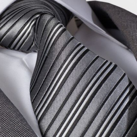 Stripe Silk Neck Tie // Gray + Black