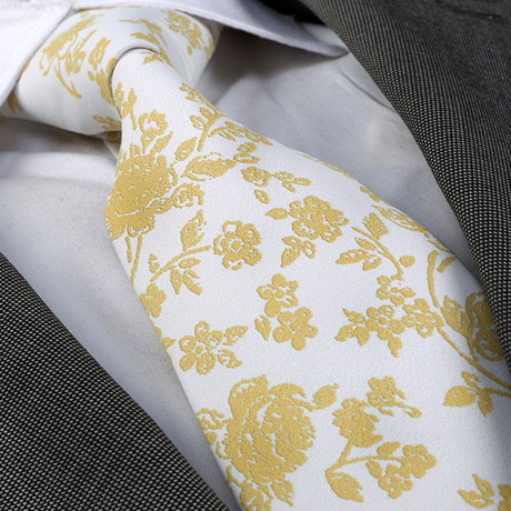 Paisley Silk Neck Tie // White + Gold