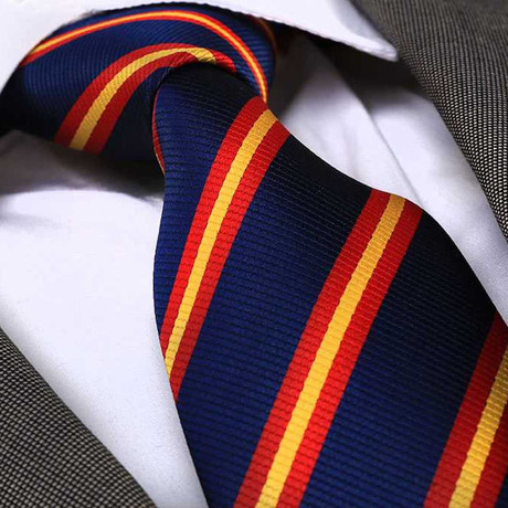 Striped Silk Neck Tie // Navy Blue + Yellow
