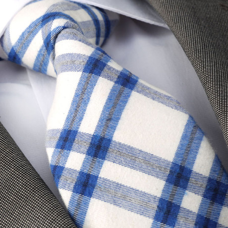 Plaid Silk Neck Tie // White + Blue