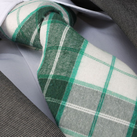 Plaid Silk Neck Tie // Green + White