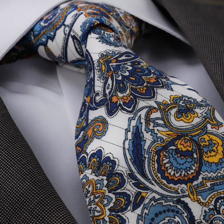 Paisley Silk Neck Tie // White + Multi Color