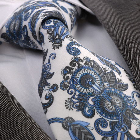 Paisley Silk Neck Tie // White + Blue + Black