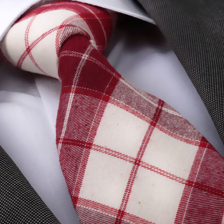 Plaid Silk Neck Tie // Red + White