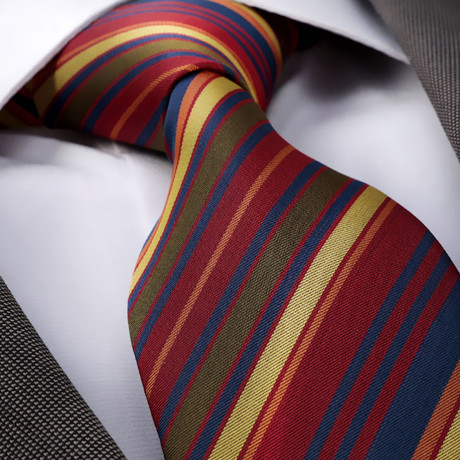 Multicolor Striped Silk Neck Tie // Red