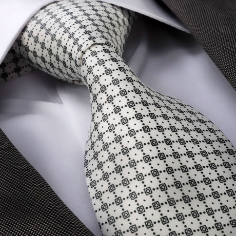 Patterned Silk Neck Tie // White + Black