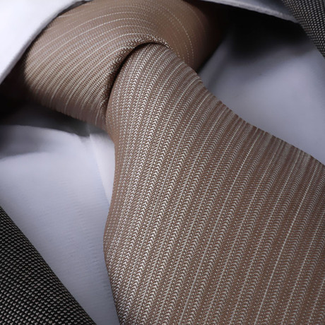 Striped Silk Neck Tie // Beige + Brown