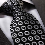 Metallic Silk Neck Tie // Gray + Silver + Black Circles