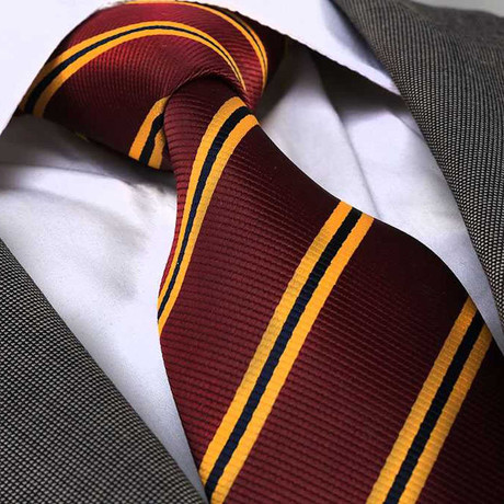 Striped Silk Neck Tie // Burgundy + Yellow + Black
