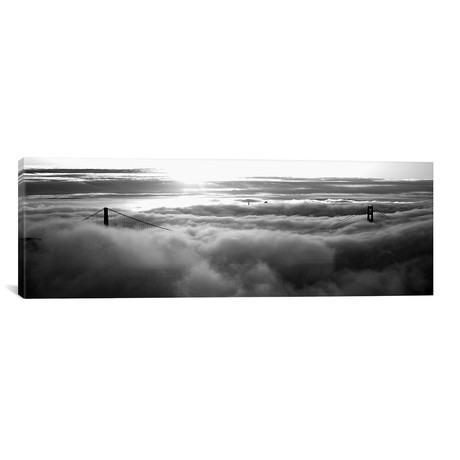 Golden Gate Bridge Covered With Fog Viewed From Hawk Hill, S // Panoramic Images (12"H x 36"W x 0.75"D)