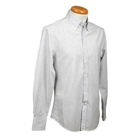 Brunello Cucinelli // Slim Fit Striped Long Sleeve Shirt // Granite (XS)