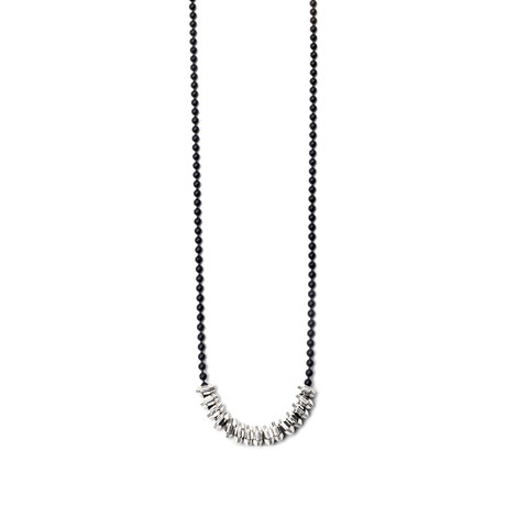 Black Beaded Chain Faceted Silver Bead Stack