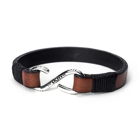 Leather Wrap + Solid Sterling Coil Clasp Bracelet // Brown (Small)