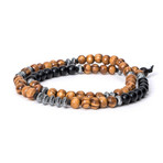 Olive Wood Bracelet // Tan + Black Onyx (Small)