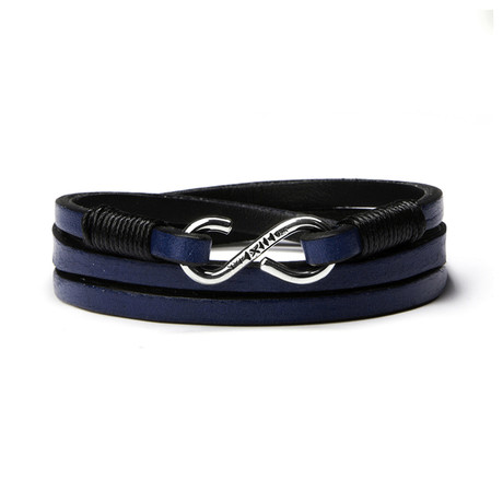 Handmade Sterling Clasp // Dark Navy Leather Wrap (Small)