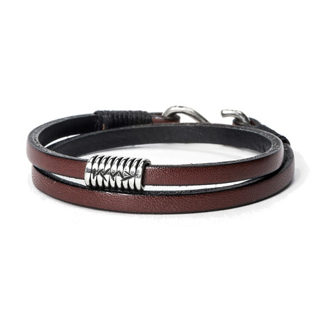 Leather Wrap + Sterling Coil Clasp Bracelet // Brown (Small)