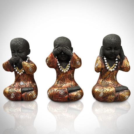 Buddha See, Hear + Say No Evil // Set Of 3 // Fine Art Statues
