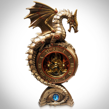 Steampunk Dragon Perching On Clock // Cast Bronze Statue
